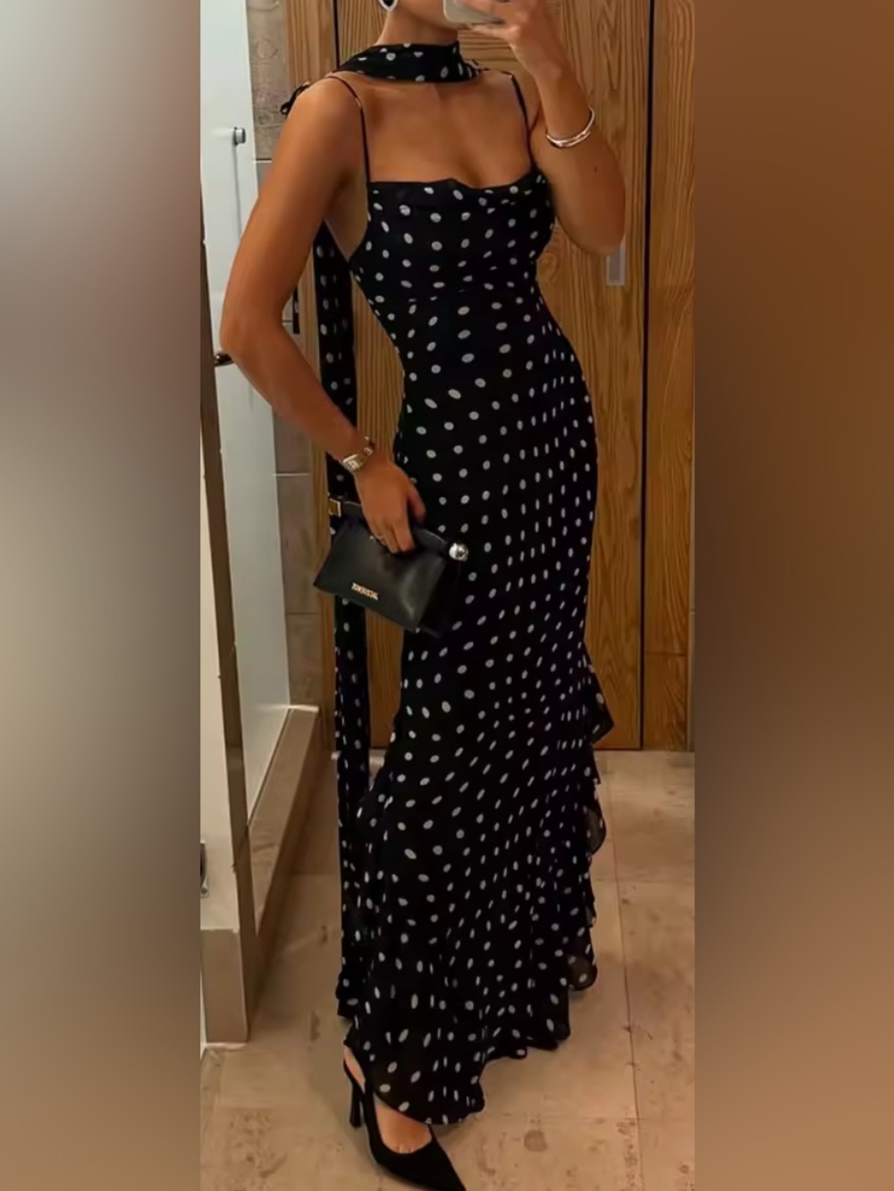 NEW $268 Maxine Polka Dot Maxi Dress with Scarf Neck